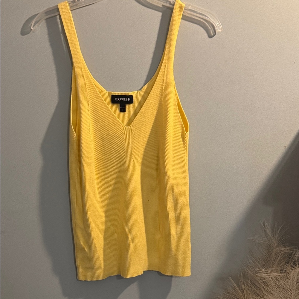 Express Yellow Ribbed V-Neck Tank